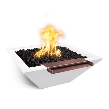 The Outdoor Plus 24 Square Maya Fire & Water Bowl - GFRC Concrete - White - Match Lit - Natural Gas OPT-24SFWWS-LIM-NG